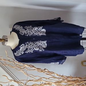 DAVID BROOKS 100% Linen Embroidered Top SZ 2X